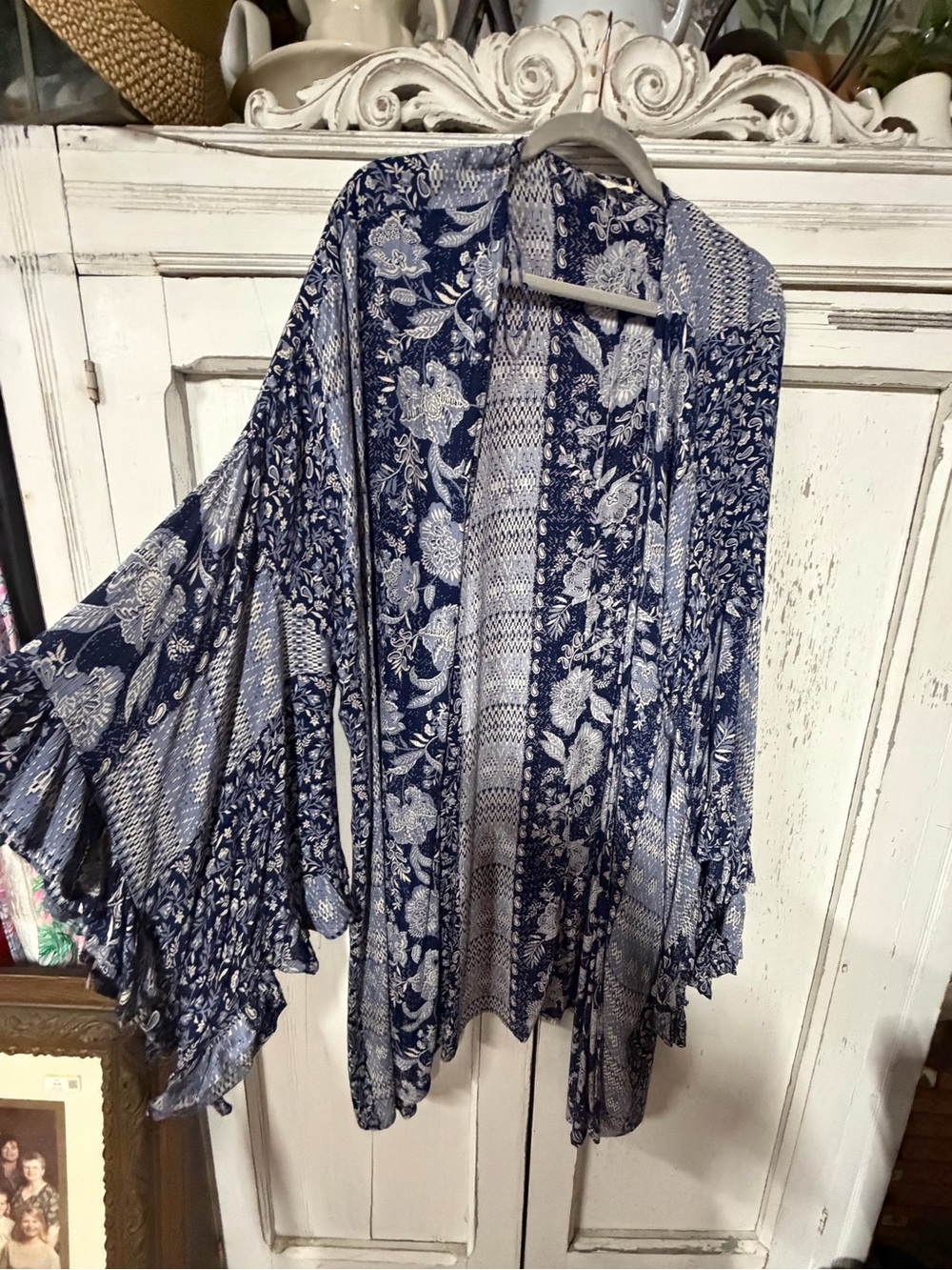 Boho Blue and Light Blue Floral Patchwork Kimono